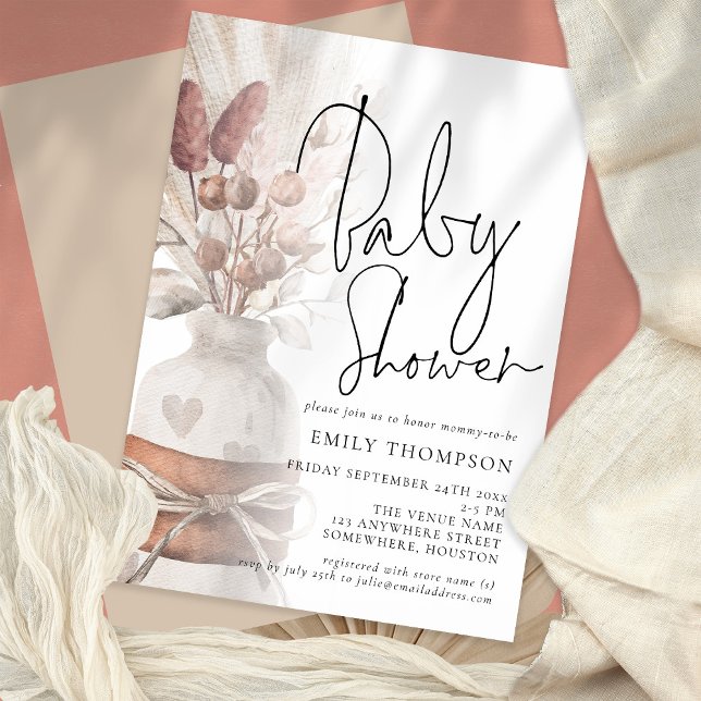 Invitation Boho Chic Pampas Baby shower Script Grass (Créateur téléchargé)