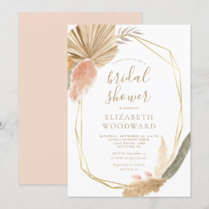 Invitation Boho Chic Pampas Grass Gold Frame Fête des mariées