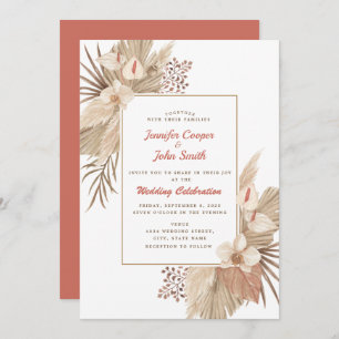 Invitation Boho Chic Pampas Grass Orchid Terracotta Mariage