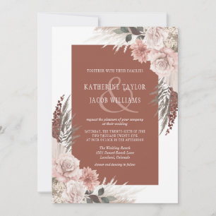 Invitation Boho Chic Pampas Grass Terracotta Floral Mariage