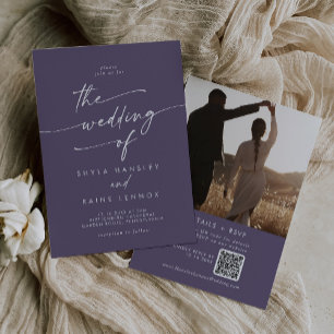 Invitation Boho Chic Plum Purple Photo QR Code Mariage