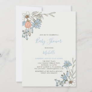 Invitation Boho chic Printemps Bleu Floral  Baby Shower