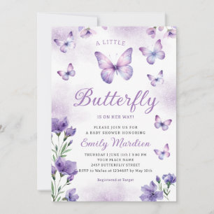 Invitation Boho Chic Purple Floral Butterfly Girl Baby shower