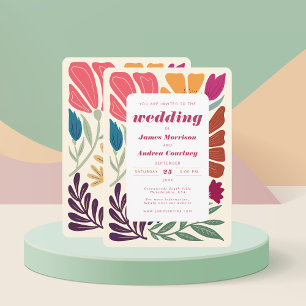 Invitation Boho Chic Retro Coloré Floral Mariage