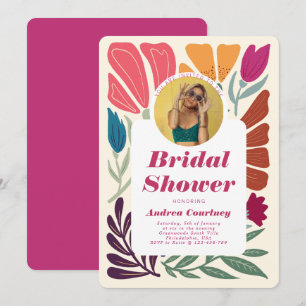 Invitation Boho Chic Retro Fête des mariées colorée Photo