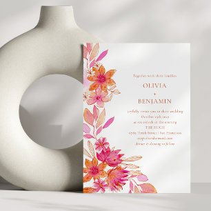 Invitation Boho Chic Rose Orange Floral Aquarelle Mariage