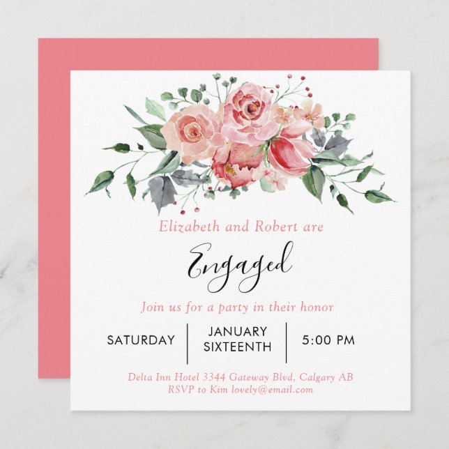 Invitation Boho Chic Rose Rose Rose Rose Blush Engagé Script  (Devant / Derrière)