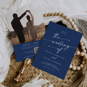 Invitation Boho Chic Royal Blue Photo QR Code Mariage