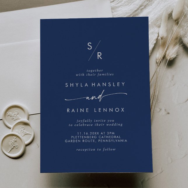Invitation Boho Chic Royal Mariage de monogramme bleu (Créateur téléchargé)