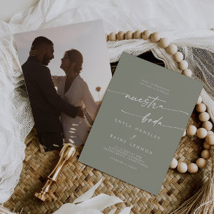 Invitation Boho Chic Sage Green Photo Mariage espagnol