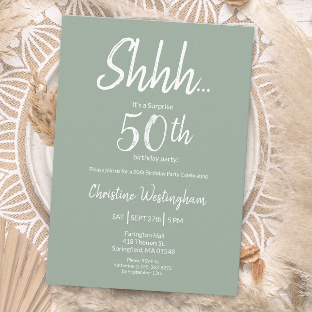 Invitation Boho Chic Sage Green Surprise 50th Birthday (Créateur téléchargé)