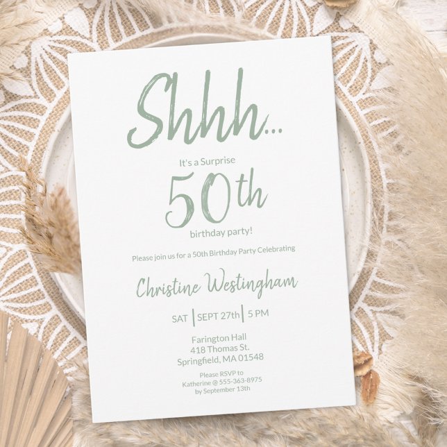 Invitation Boho Chic Sage Green Surprise 50th Birthday (Créateur téléchargé)