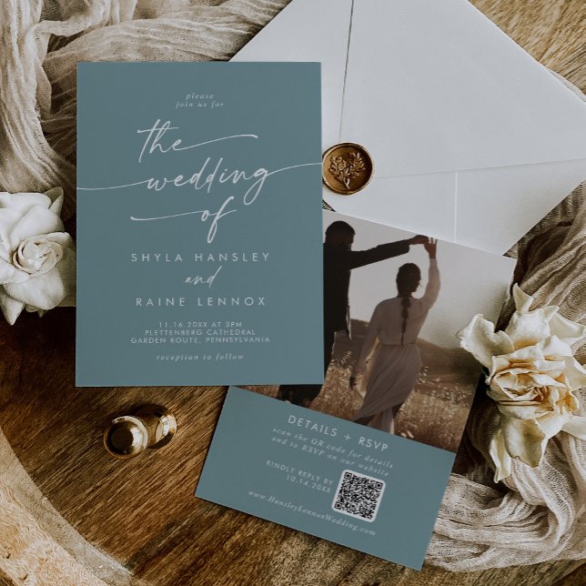 Invitation Boho Chic Seafoam Turquoise Photo QR Code Mariage (Créateur téléchargé)