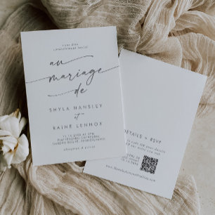 Invitation Boho Chic Silver Grey QR Code Mariage français