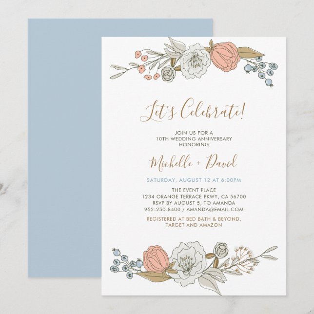 Invitation Boho Chic Spring Floral 10e anniversaire Mariage (Devant / Derrière)