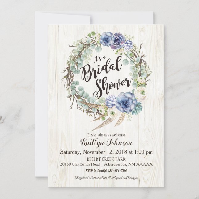 Invitation Boho Chic Succulent Eucalyptus Fête des mariées (Devant)