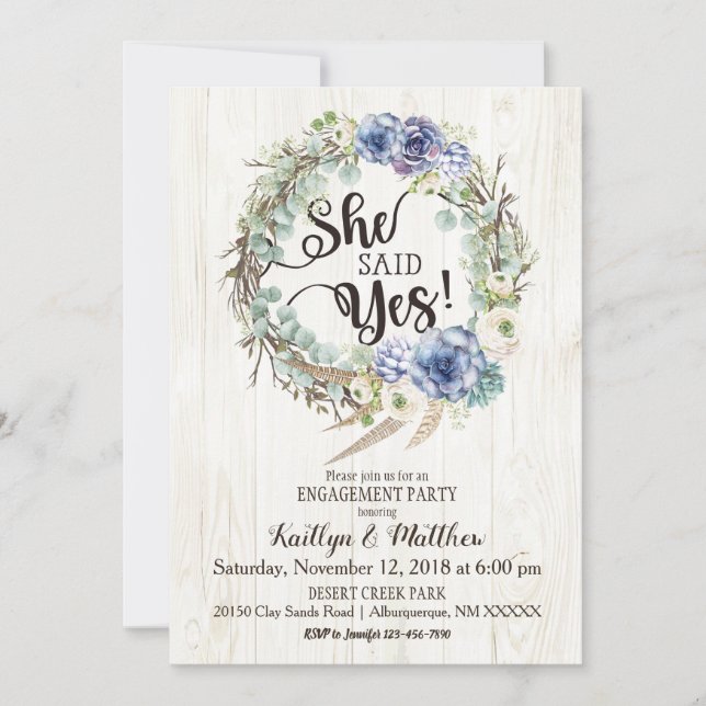 Invitation Boho Chic Succulent Eucalyptus Partie d'engagement (Devant)