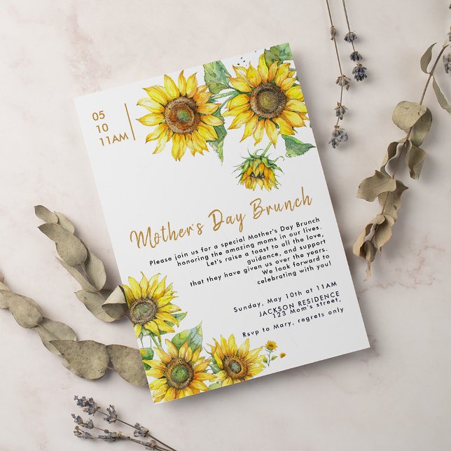 Invitation Boho Chic Sunflowers Fête des mères (Créateur téléchargé)