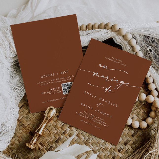 Invitation Boho Chic Terracotta QR Code Mariage français (Créateur téléchargé)