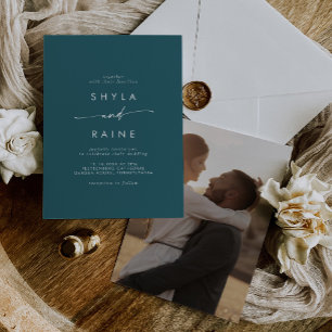 Invitation Boho Chic Turquoise Bleu Décontracté Photo Mariage
