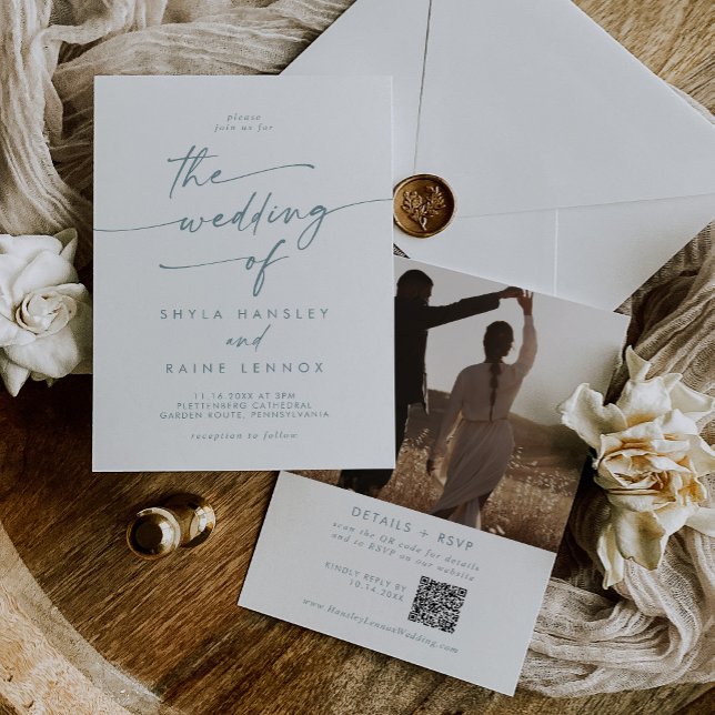 Invitation Boho Chic Turquoise et blanc Photo QR Code Mariage (Créateur téléchargé)