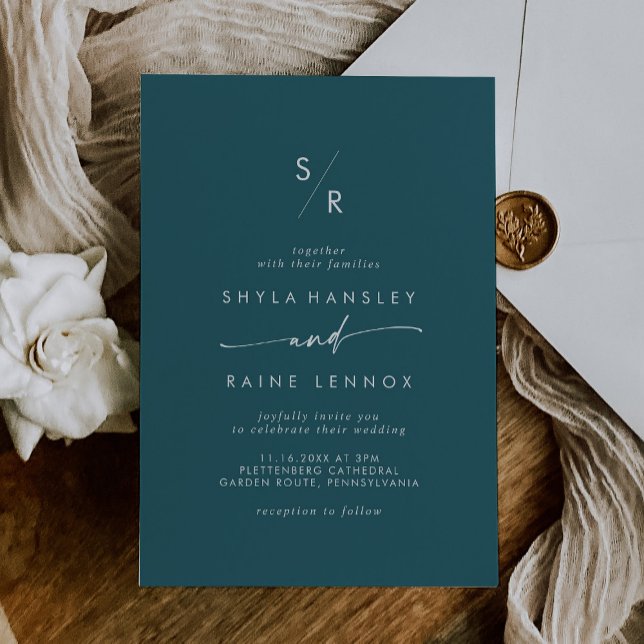 Invitation Boho Chic Turquoise Monogramme Mariage (Créateur téléchargé)
