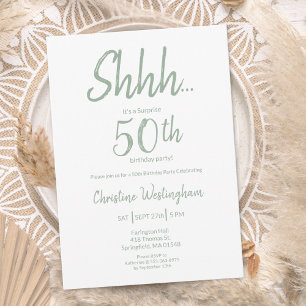 Invitation Boho Chic Vert Sauge Surprise 50e Anniversaire