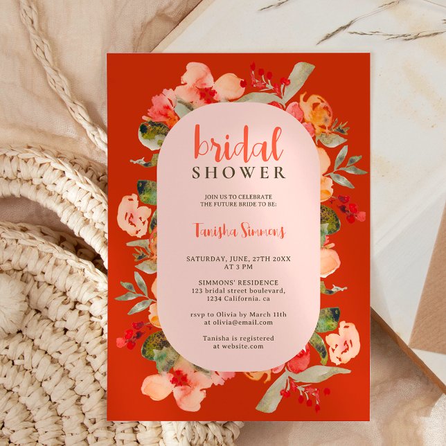 Invitation Boho chute terre cuite script floral douche nuptia (Boho fall terracotta floral script bridal shower invitation)