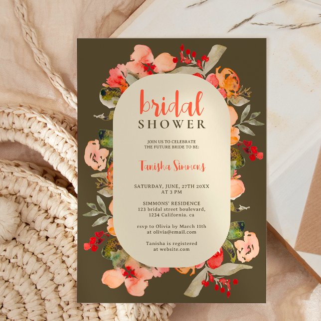 Invitation Boho chute terre cuite script floral douche nuptia (Boho fall terracotta floral script bridal shower invitation)
