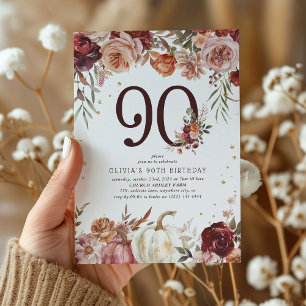 Invitation Boho Citrouille Autumn Bloom 90e anniversaire