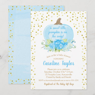 Invitation Boho Citrouille bébé garçon douche Aquarelle Bleu 