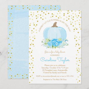 Invitation Boho Citrouille bébé garçon douche Aquarelle Bleu