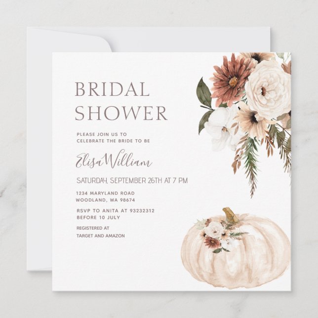 Invitation Boho Citrouille Fleur sauvage nuptiale douche invi (Devant)