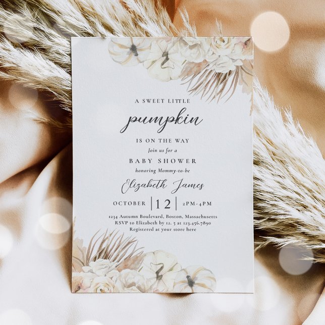 Invitation Boho Citrouille Floral Genre Baby shower neutre (Créateur téléchargé)
