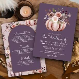 Invitation Boho Citrouille Floral Tout en Un Mariage Violet C