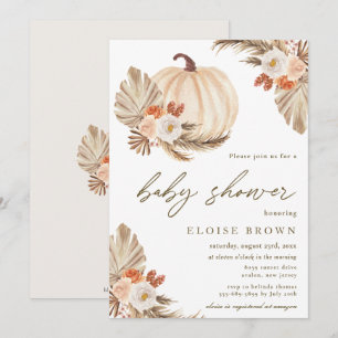 Invitation Boho Citrouille Pampas Baby shower Floral Grass 