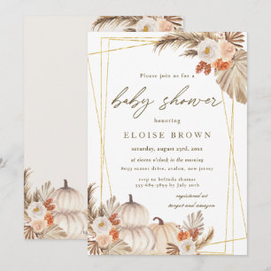 Invitation Boho Citrouille Pampas Baby shower géométrique Gra