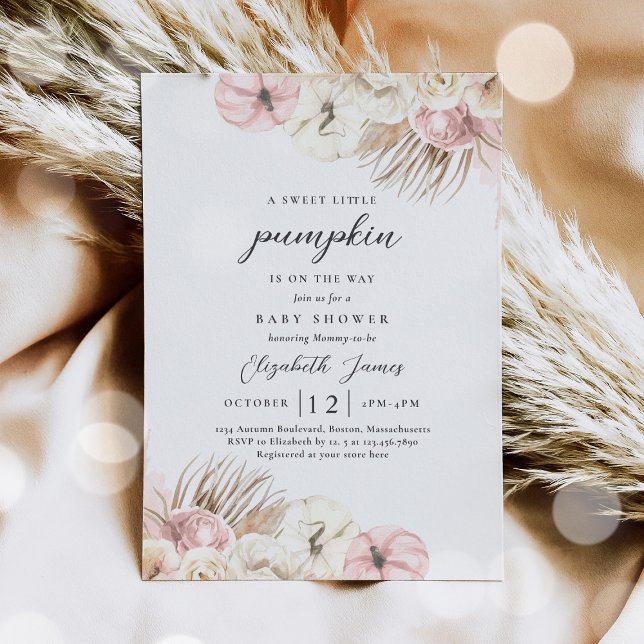 Invitation Boho Citrouille Pampas Rose Baby shower Grass Girl (Créateur téléchargé)