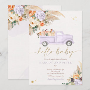 Invitation Boho Citrouille Pickup Camion Purple Girl Baby sho
