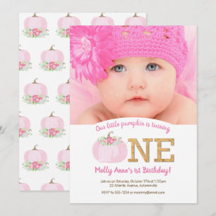 Invitation Boho Citrouille rose automne 1er anniversaire fill