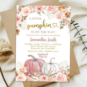 Invitation Boho Citrouille rose Automne Baby shower fille