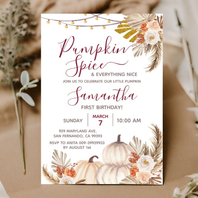 Invitation Boho Citrouille Spice & Tout Nice 1er Anniversaire (Créateur téléchargé)