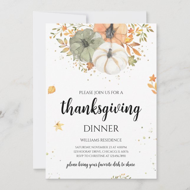 Invitation Boho Citrouille Thanksgiving Dîner (Devant)
