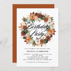 Invitation Boho Citrouille Wreath Automne fête d'anniversaire