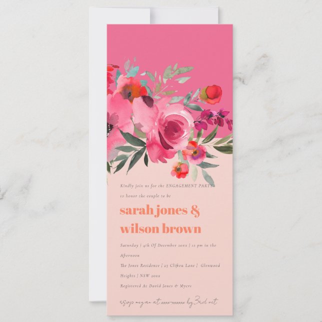 Invitation Boho clair Hot rose Aquarelle Fiançailles Floral (Devant)