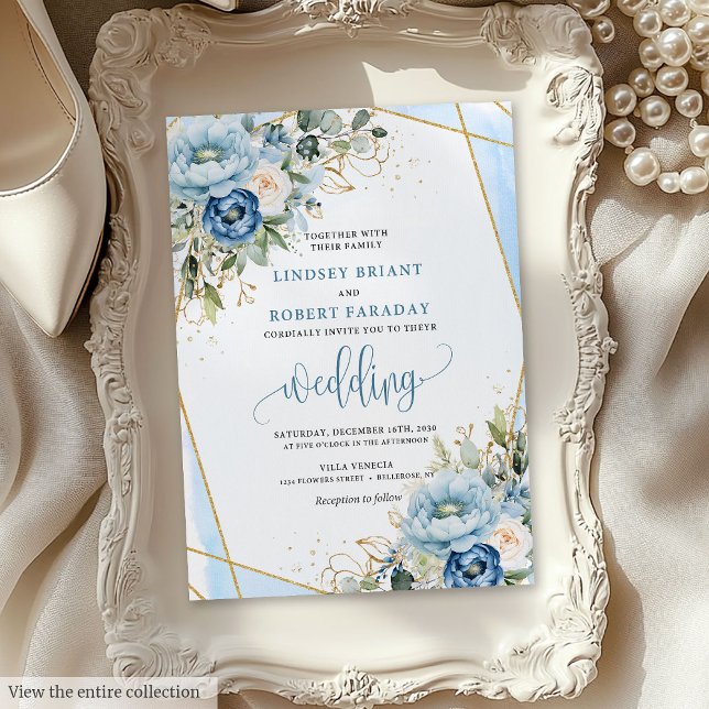 Invitation Boho classique bleu poussiéreux fleurs blanches ma (Classic dusty blue white flowers wedding invitation

)