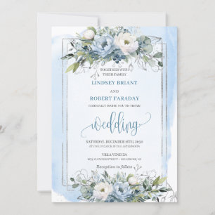 Invitation Boho classique Pastel Bleu Argent Rose Mariage