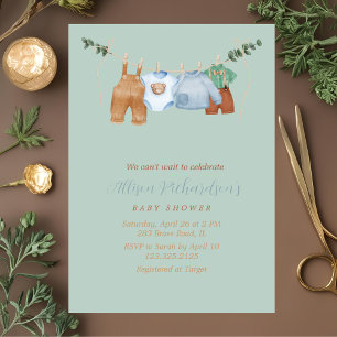 Invitation Boho clothesline garçon pastel watercolor baby sho