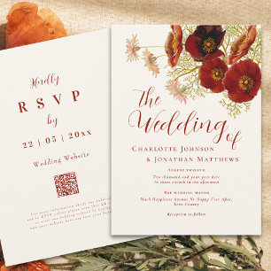 Invitation Boho code QR mariage automnal aux fleurs sauvages
