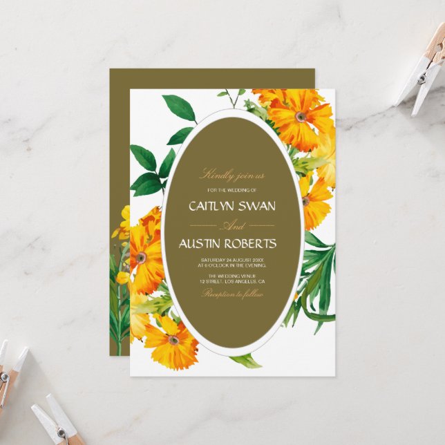 Invitation boho coloré botanique fleur sauvage moderne (Devant/Arrière en situation)